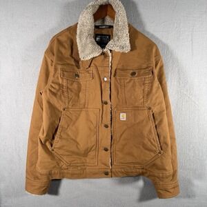 Carhartt Womens Rugged Flex Loose Fit Tan Canvas Sherpa Jacket Size Large